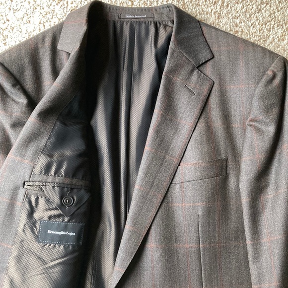Ermenegildo Zegna Brown Rust Windowpane Check Wool Sport Coat Eu 54 L US 44 L - Picture 2 of 13
